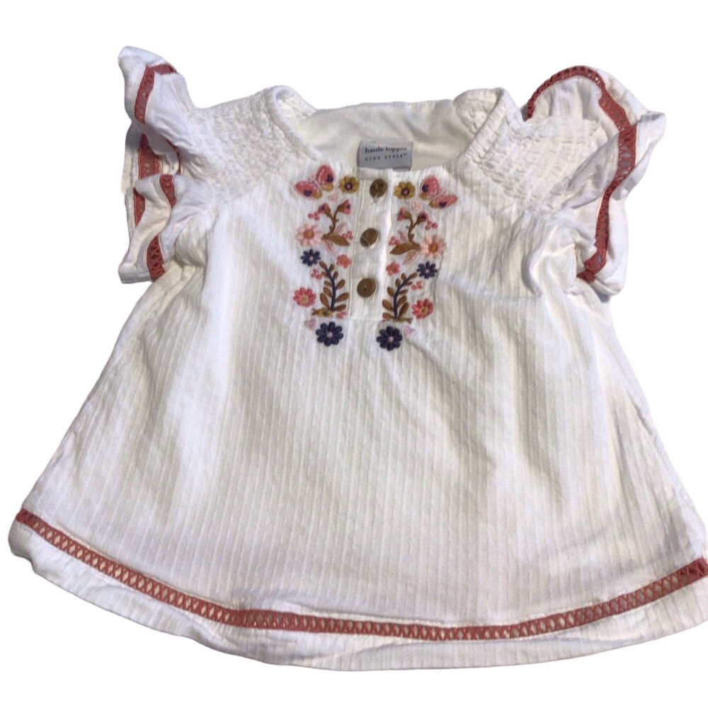 Haute Hippie White Kids Blouse with Floral Embroidery sz 12 mo